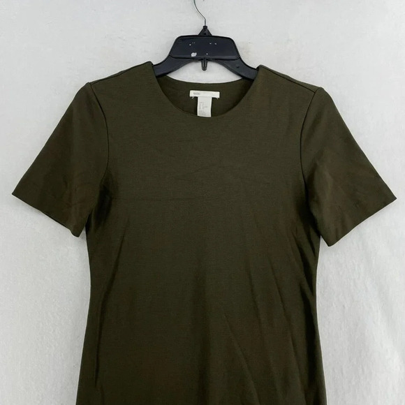 H&M Dress Women's Sz Small Green Round Neck Short Sleeve Stretch Bodycon Midi - Picture 7 of 12